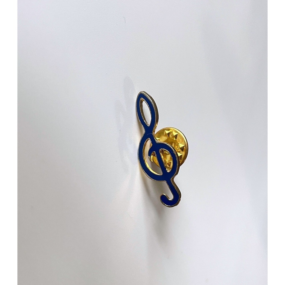 Blue Enamel Treble Clef Lapel Pin Gold Tone Music Note Accessory